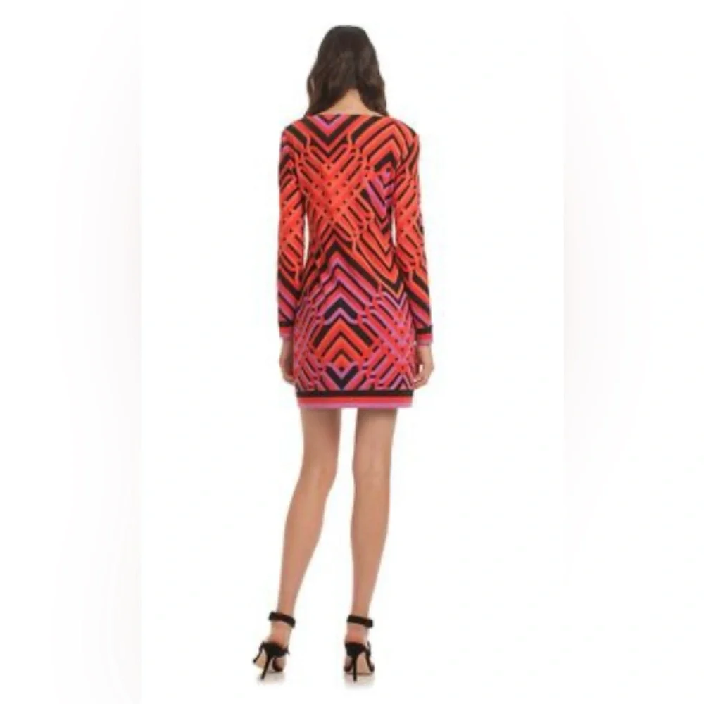 Trina Turk‎ Vibrant Geometric Printed Jersey Shift Dress Resort Vacation